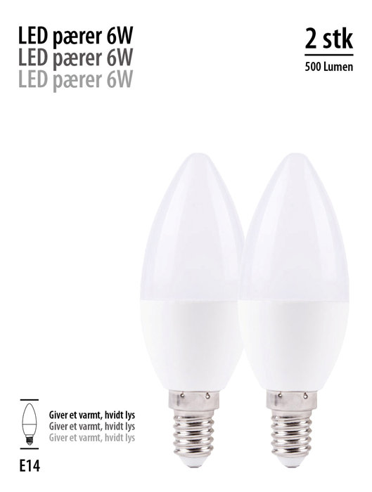 LED-kertepærer 6 W E14 - 2 pk.